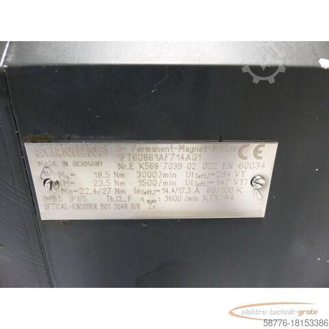 Siemens motor Siemens 1FT6086-1AF71-4AG1 Permanent-Magnet-Motor SN:EK568703902022