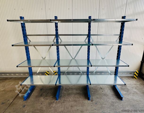 Scaffalatura cantilever ca. 3,15 lfm. Kragarmregal mit Fachböden H: 250cm 140 kg/Arm META Multistrong