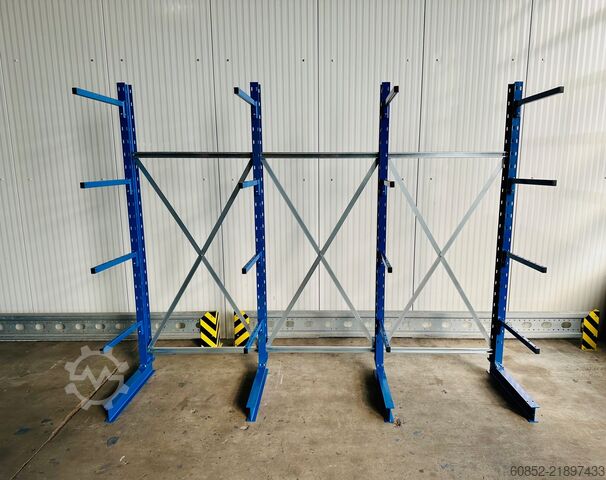 Scaffalatura cantilever ca. 3,15 lfm. Kragarmregal mit Fachböden H: 250cm 140 kg/Arm META Multistrong