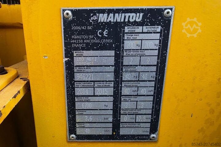 Articulated boom lift Manitou 150AETJ Compact As-Is, Electric, 15m Working Heigh