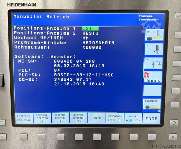 CNC függőleges megmunkálóközpont KONDIA Heidenhain TNC 530 A-6 und A-10 IKZ + Zubehör