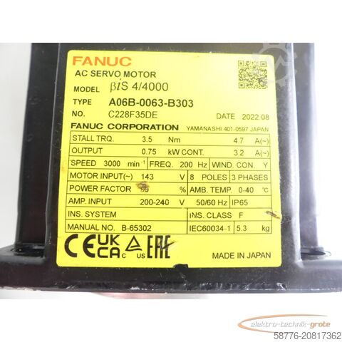 Unidad de control Fanuc A06B-0063-B303 AC Servomotor SN: C228F35DE mit Pulsecoder 860-2020-T301