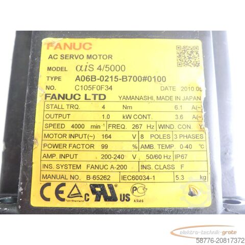 Unidad de control Fanuc A06B-0215-B700 # 0100 AC Servomotor SN: C105F0F34 mit Pulsecoder A860