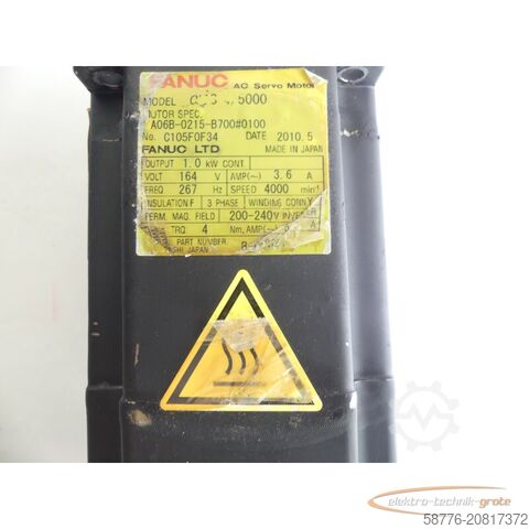 Besturingsunit Fanuc A06B-0215-B700 # 0100 AC Servomotor SN: C105F0F34 mit Pulsecoder A860