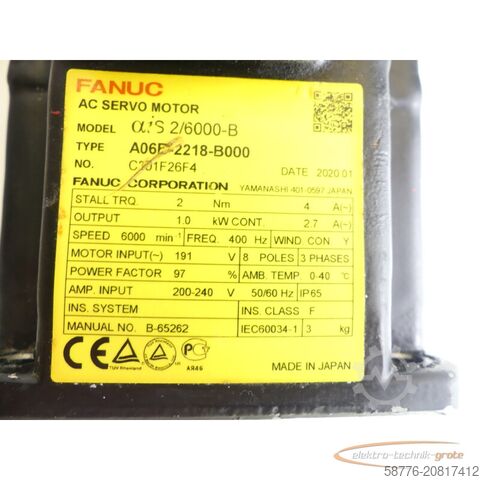 Besturingsunit Fanuc A06B-2218-B000 AC Servomotor SN: C301F26F4 mit Pulsecoder A860-2050-T321