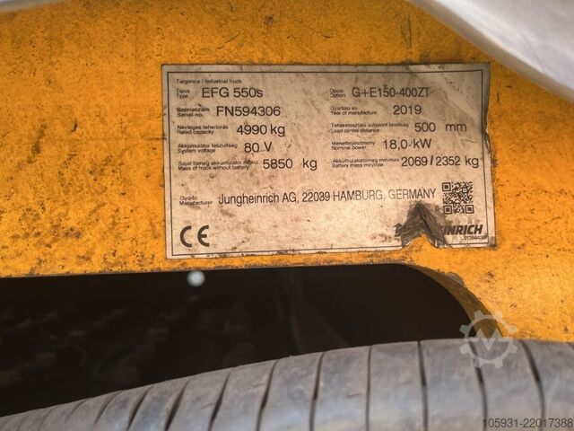 Elektryczny wózek widłowy 4-kołowy Jungheinrich EFG550
