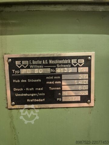 Presse excentrique E. Beutler A.G. Maschinenfabrik PD 80 Typ LK80