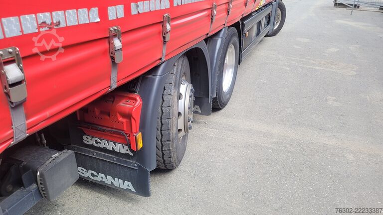 Kamion sa ravnom platformom i ceradom SCANIA R 450 Topline 6x2 Lift&Lenkachse LBW Alu