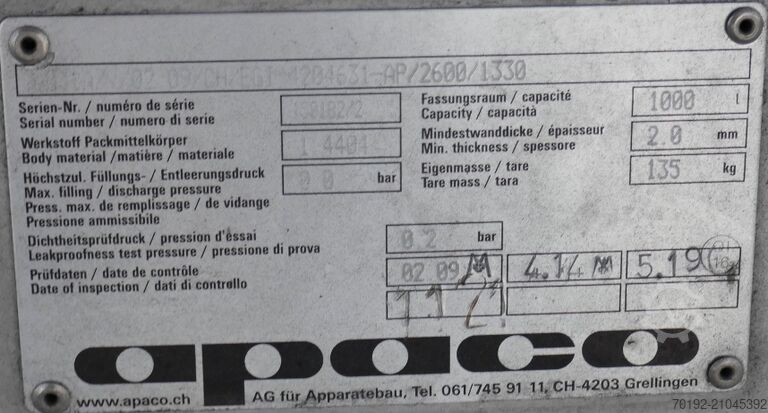 Δοχείο IBC 1000 λίτρων από V4A  9707