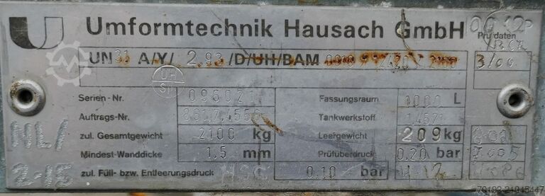 1000litrový kontejner IBC z materiálu V4A Umformtechnik Hausach (UCON) 9672