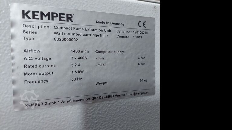 Extraction de fumées de soudage murale KEMPER 832 000 0002