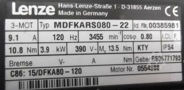 Motorreductor 3.9 kw 70 rpm Lenze MDFKARS080-22