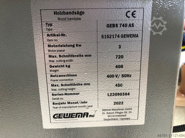 Sierra de cinta Gewema GEBS 740 AS