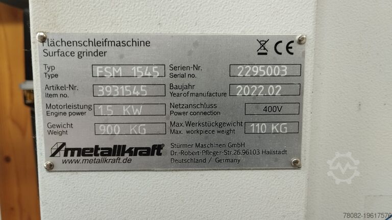 FLAT GRINDING MACHINE METALLKRAFT FSM 1545