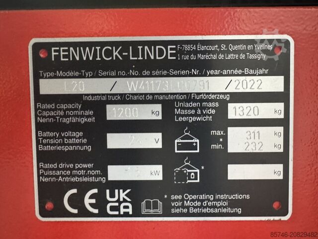 L 20 as (1173) NEW / Unused !! (1.2 T @ 1000 MM !! ) LINDE L 20 as  ( 1173 ) NEW / Unused !!  ( 1.2 T @ 1000 MM !! )