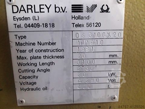 Guillotine Schere DARLEY DS 3100x20