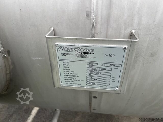 Réservoir de stockage horizontal de 7500 litres en acier inoxydable V2A  S16532