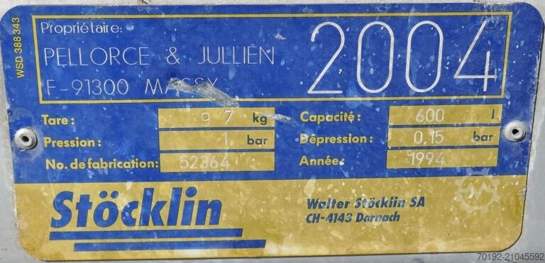 600litrová tlaková nádoba z materiálu V2A Stöcklin 9583