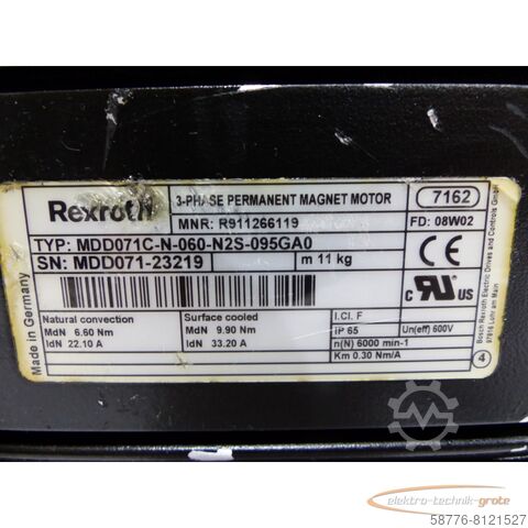Rexroth Motor Rexroth MDD071C-N-060-N2S-095GA0 3-Phase Permanent Magnet Motor 23219
