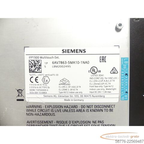 Komponent Siemens IFP1500 Multitouch Ext. 6AV7863-5MA10-1NA0 SN: LBM2002495 --