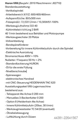 Vertikalt bearbejdningscenter Huron VX 6