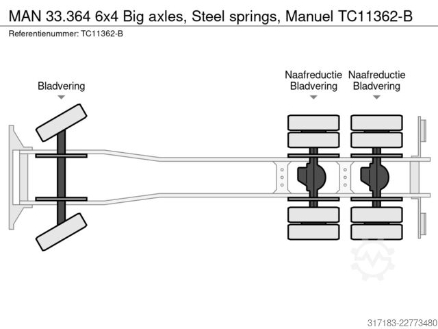 Podvozek s kabinou MAN 33.364 6x4 Big axles, Steel springs, Manuel