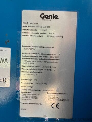 Piattaforma telescopica Genie S 65 Trax