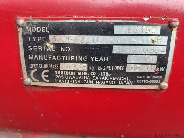 Grävmaskin med larvband Takeuchi TB 2150