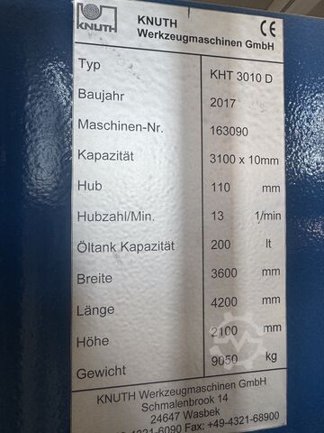 Hydraulische guillotineschaar Knuth KHT H 3010 D CNC