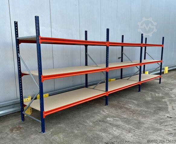 Széles fesztávú állvány ca. 57 lfm. Weitspannregale H: 200 cm T: 80 cm , 400 kg Fachlast , 3 Ebenen