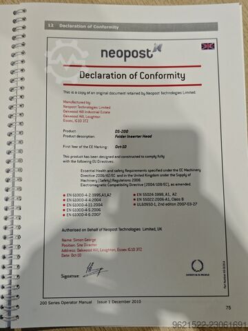 Máquina de inserção de envelopes Neopost DS-200