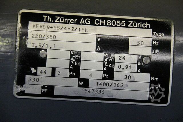 Tandwielmotor 0,33 kW 165 tpm Zürrer VFVB9-65/4-2/1FL