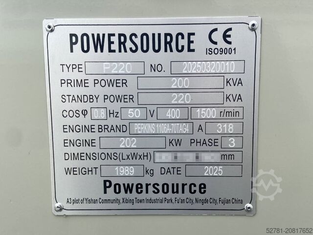 Kamenivo Perkins 1106A-70TAG4 - 220 kVA Generator - DPX-19809