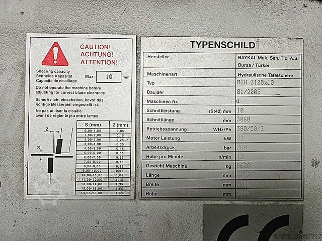 Foarfece hidraulice de ghilotină Baykal MGH 3100x10
