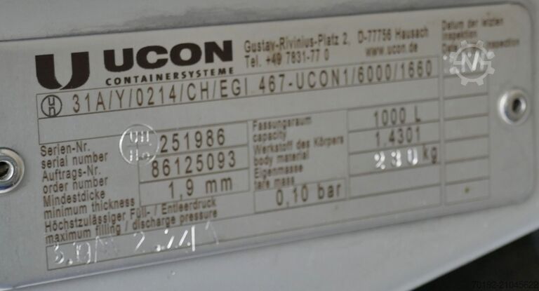 Conteneur IBC de 1000 litres en V2A UCON 9543