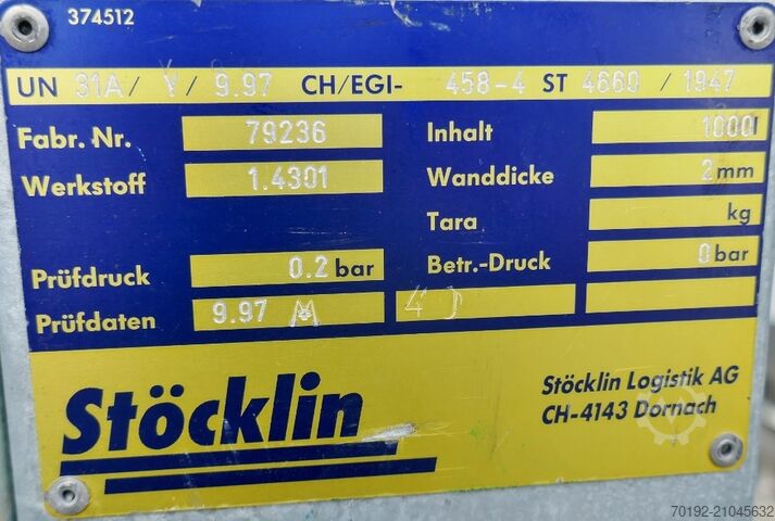 1000litrový kontejner IBC z materiálu V2A Stöcklin 9533