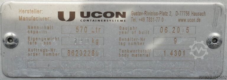 Conteneur mobile pour vrac de 570 litres en V2A UCON 9517
