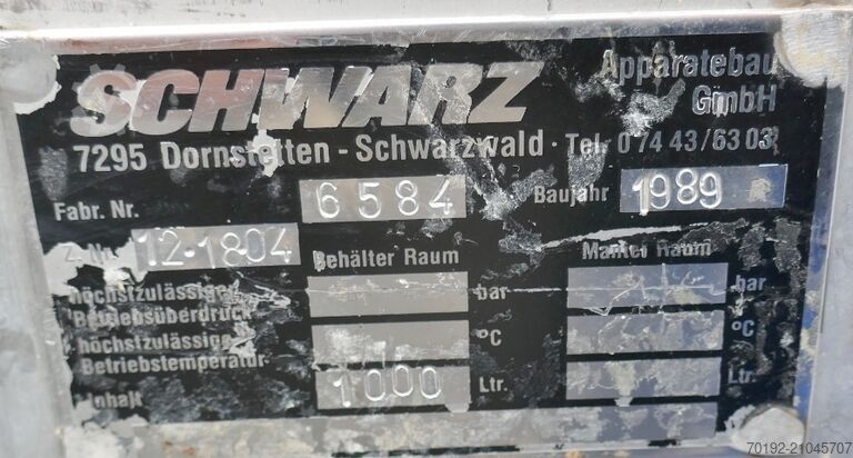 1000 literes kerek tartály V2A anyagból Schwarz 9465