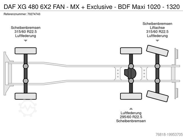 Camion porte-caisses amovibles DAF XG 480 6X2 FAN - MX + Exclusive - BDF Maxi 1020