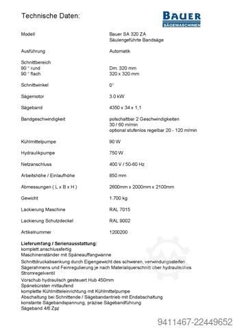 Sega a nastro Sägemaschinenfabrik Bauer GmbH SA 320 ZA