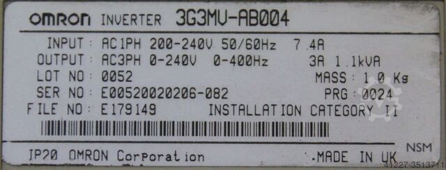 Frekvensomformer 0,55 kW Omron Sysdrive 3G3MV-AB004