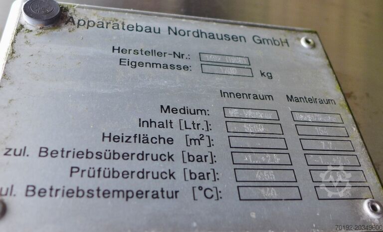 5500 liter verwarmbare/koelbare drukvat van V4A met propellerroerder Apparatebau Nordhausen 8594