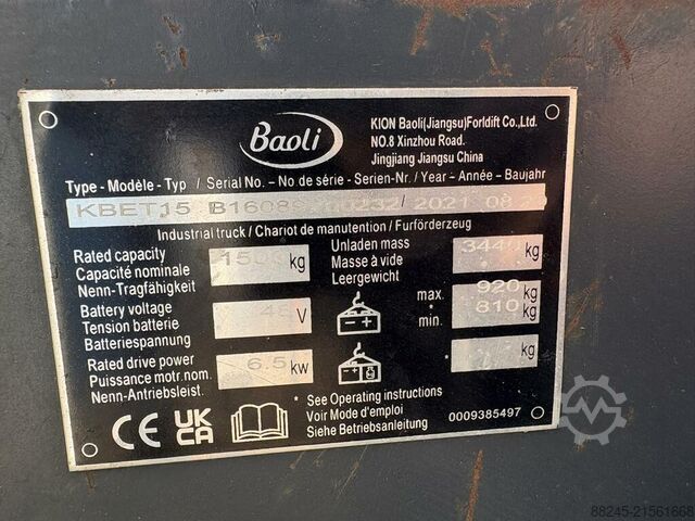 VS-22731 Elektryczny wózek widłowy triplex Baoli KBET15 BAOLI KBET15
