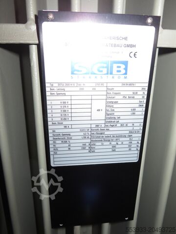 Transformer SGB Öl 2000 kVA 11/0,4 kV, Bj. 2016 DOTUL 2000 H/10, Dyn5