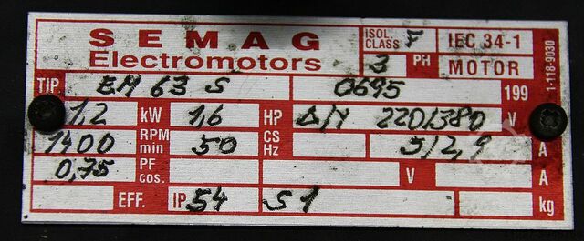Elektrik motoru 1.2 kW 1400 Rpm SEMAG EM63S