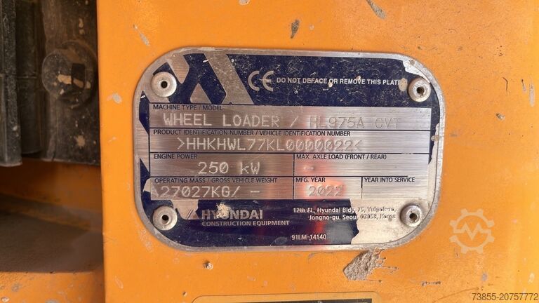 Wheel Loader Hyundai HL975A CVT