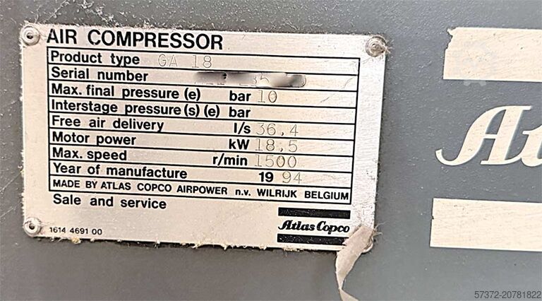 Compressor Atlas Copco/Schneider/Donaldson GA 18/DK 3000 N/Ultrasep plus 30