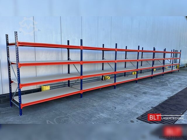Regał magazynowy o szerokim rozstawie ca. 13,35 lfm. Weitspannregale H: 200 cm T: 80 cm , 400 kg Fachlast , 4 Ebenen