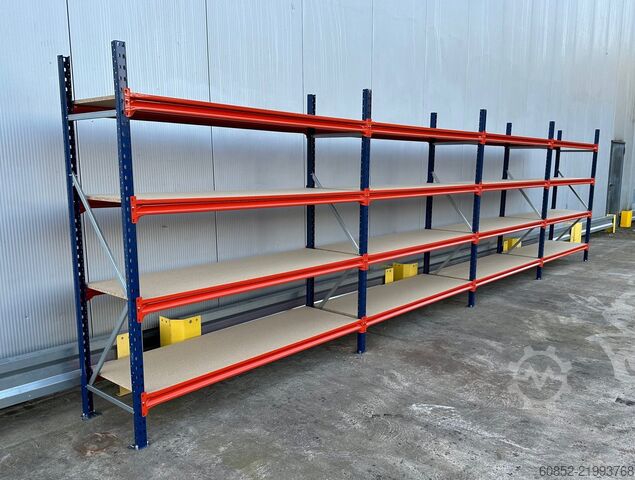 Regał magazynowy o szerokim rozstawie ca. 7,66 lfm. Weitspannregale H: 200 cm T: 60 cm , 400 kg Fachlast , 4 Ebenen