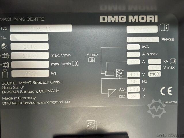 Fresadora CNC de 5 eixos DMG MORI DMU 50 3rd Generation - 794 hours